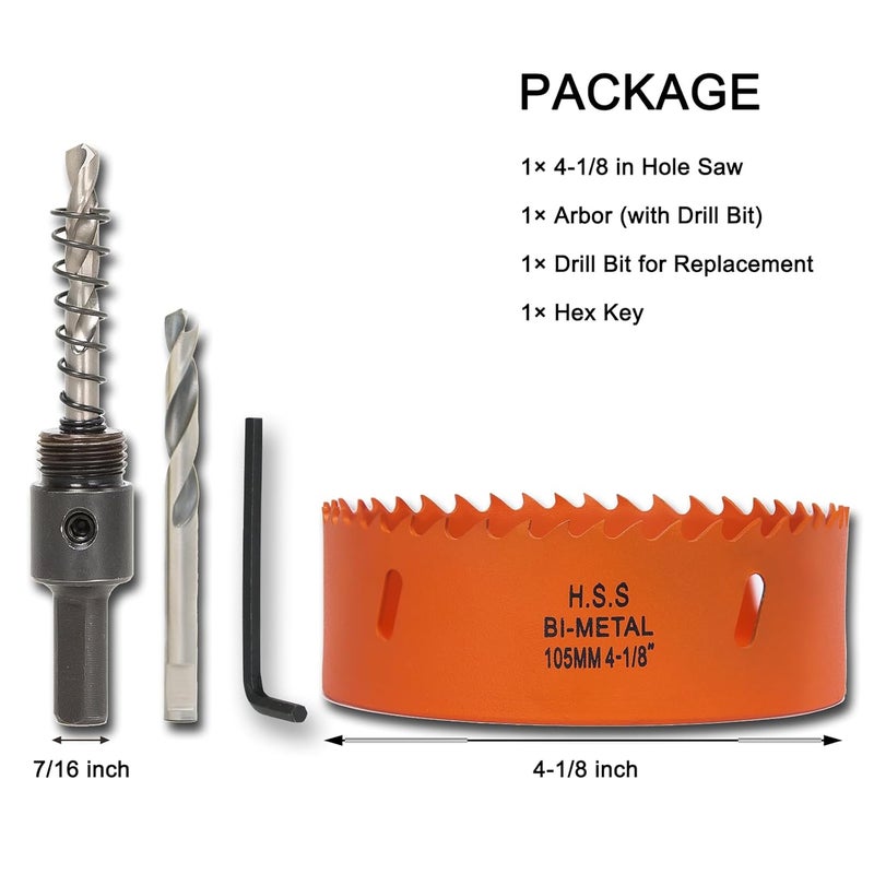 VIKITON 4-1/8 inch Hole Saw with Arbor for Metal Wood Plastic, 4-1/8 in Bimetal Hole Cutter for Different Project with Smooth and Flat Drilling Edge, Fast Chip Removal - Image 2